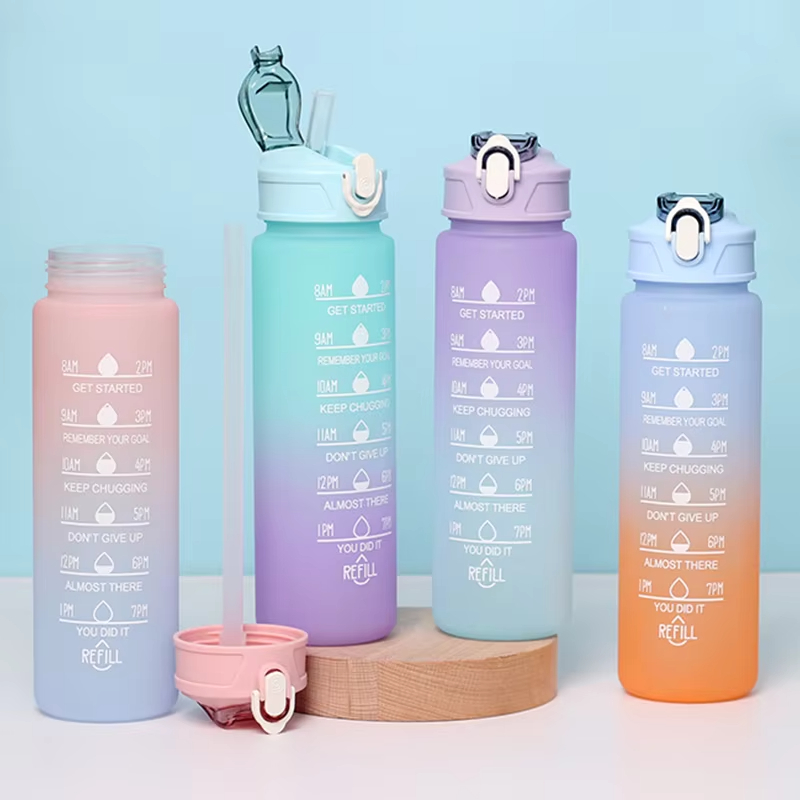 Smart Water Bottle Tracker - 고온 내성 눈금 빨대 컵, 스포츠
