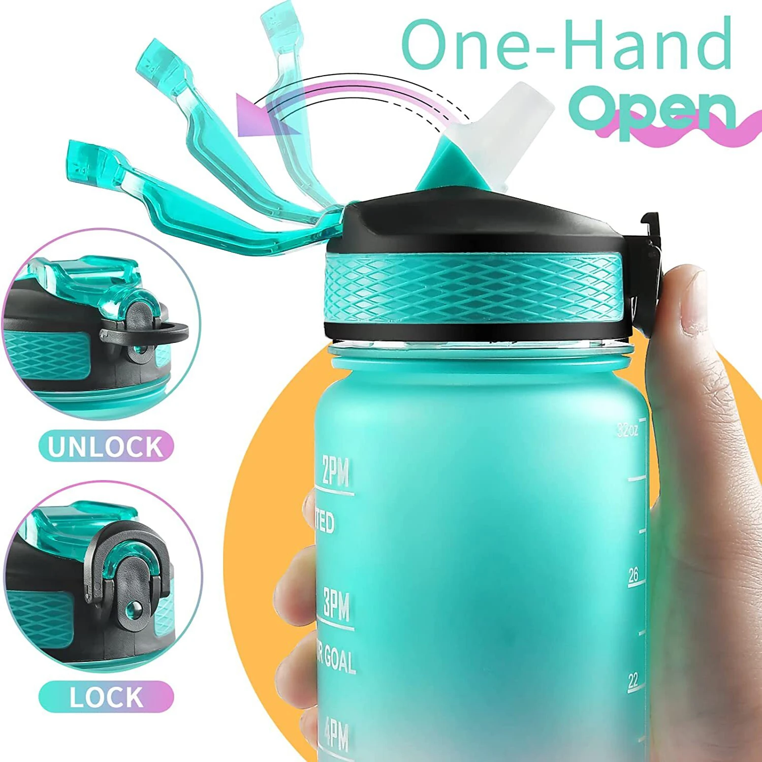 빨대와 시간 표시가있는 1L 스포츠 물병 플라스틱 동기 - Smart Water Bottle Tracker 리뷰 및 가격
