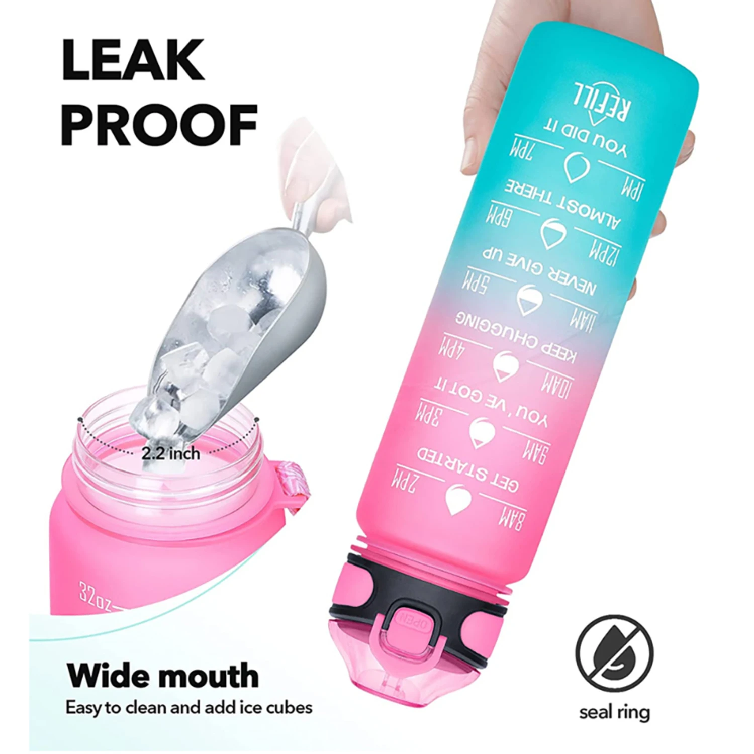 빨대와 시간 표시가있는 1L 스포츠 물병 플라스틱 동기 - Smart Water Bottle Tracker 리뷰 및 가격